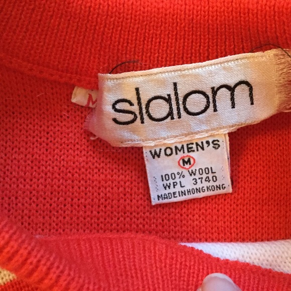 Vintage 70s 80s Slalom Orange Wool Ski Sweater - Picture 3 of 8